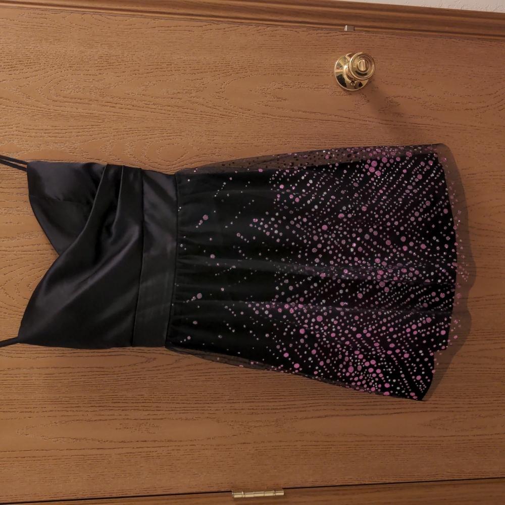 Strapless Black Dress with Purple/Pink and Silver Accents, Size Small